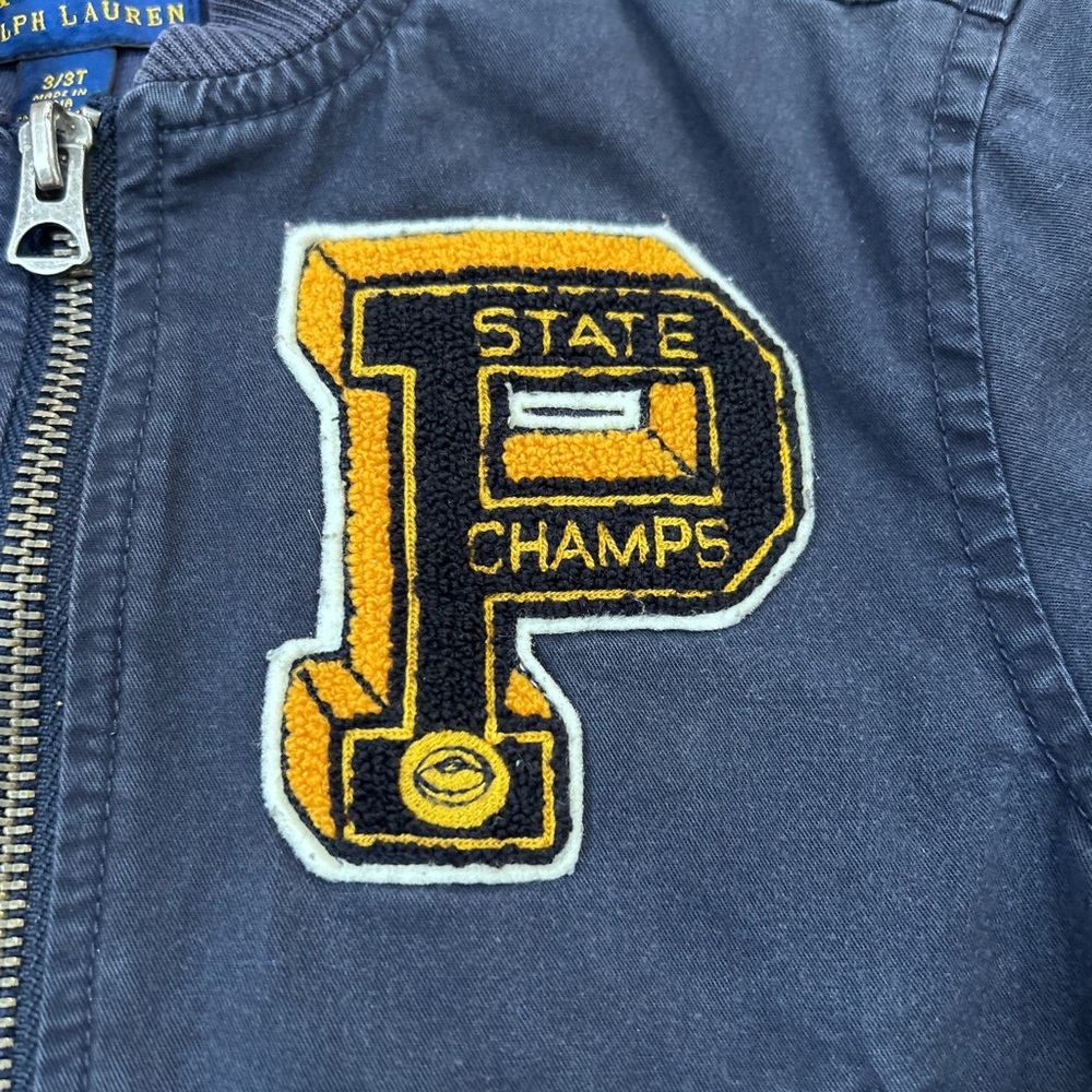 POLO‎ RALPH LAUREN Boys Blue Bomber Jacket Full Zip 100% Cotton Champs Size 3/3T - Picture 4 of 5